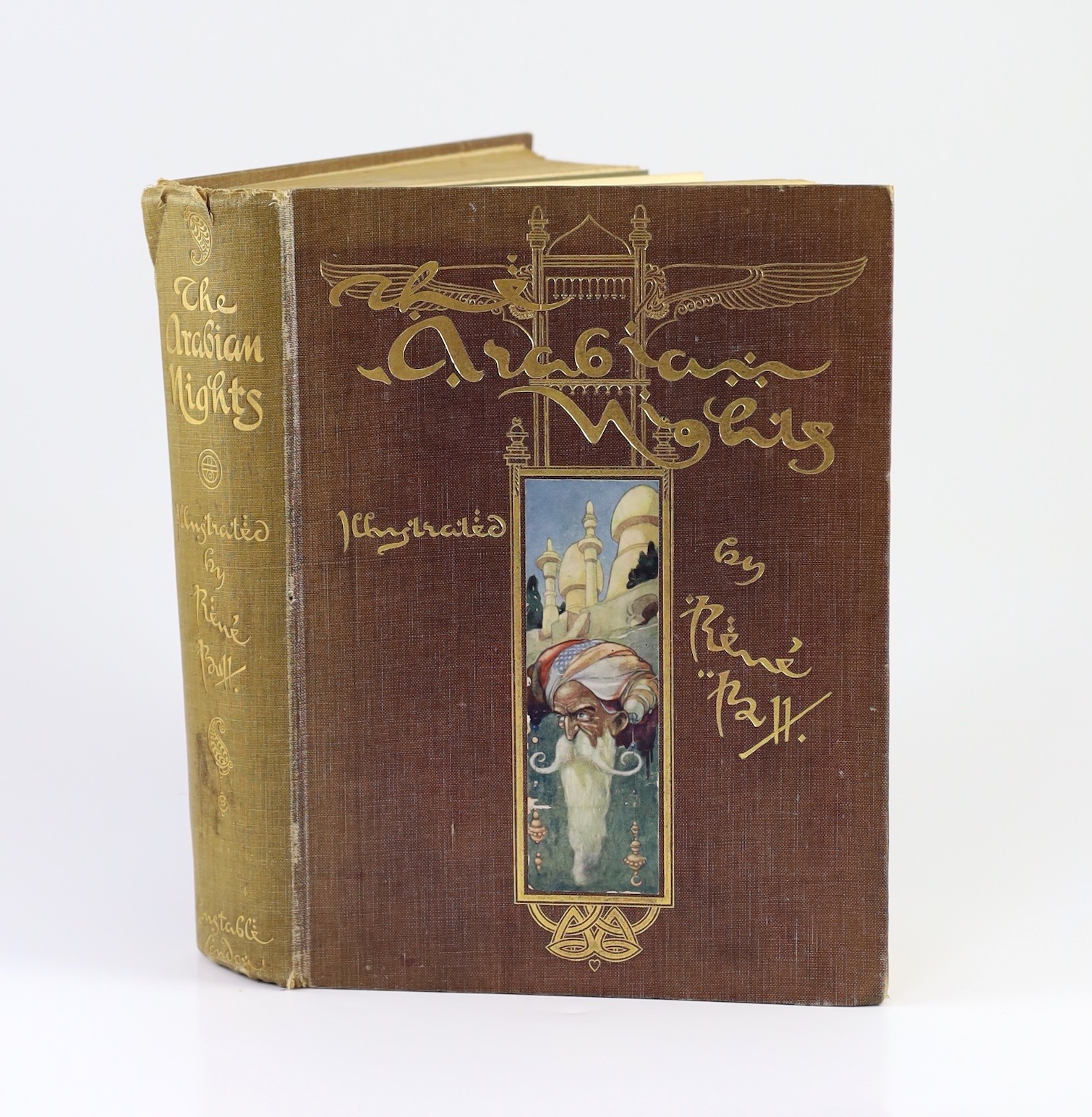 Arabian Nights - The Arabian Nights, illustrated with 20 colour plates by Rene Bull, 4to, pictorial cloth gilt, spine sunned and with small tears, Constable & Co., London, 1912